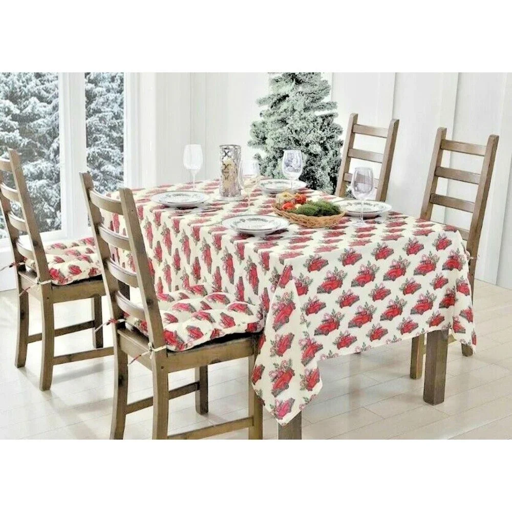 Christmas Fabric Tablecloth Vintage Red Farm Truck Country 60x84